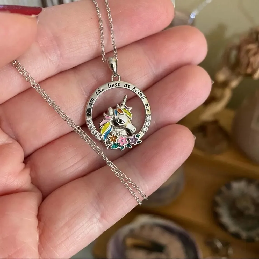 Unicorn “I Am The Best At Being Me” Sterling Silver Necklace